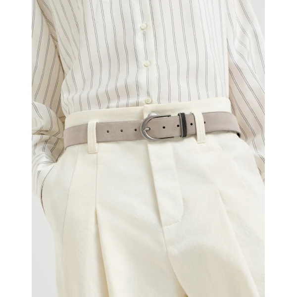 Brunello Cucinelli Suede belt in Light Grey, view 3 | Belts | Coveti