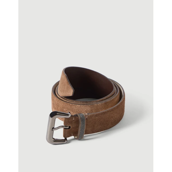 Brunello Cucinelli Suede belt with monili in Caramel, view 2 | Belts | Coveti