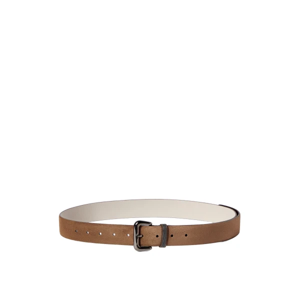 Brunello Cucinelli Suede belt with monili in Caramel | Belts | Coveti
