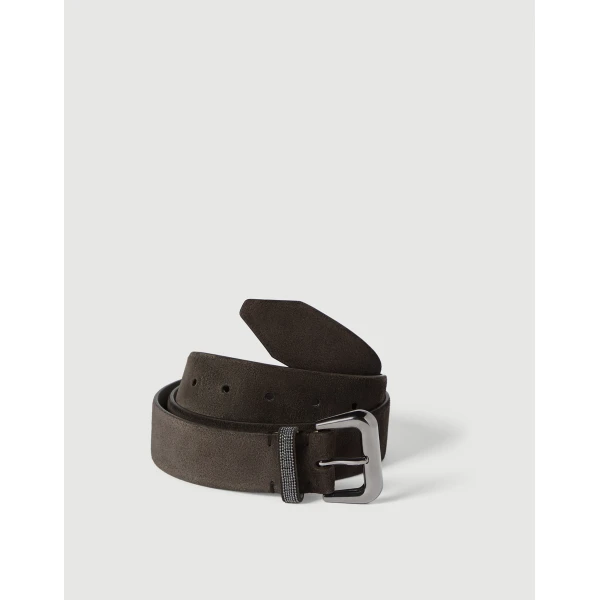 Brunello Cucinelli Suede belt with monili in Pepper, view 2 | Belts | Coveti