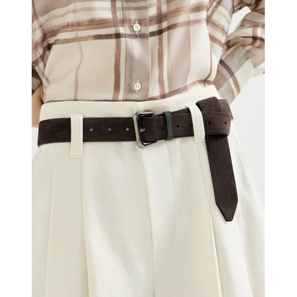 Brunello Cucinelli Suede belt with monili in Pepper, view 3 | Belts | Coveti