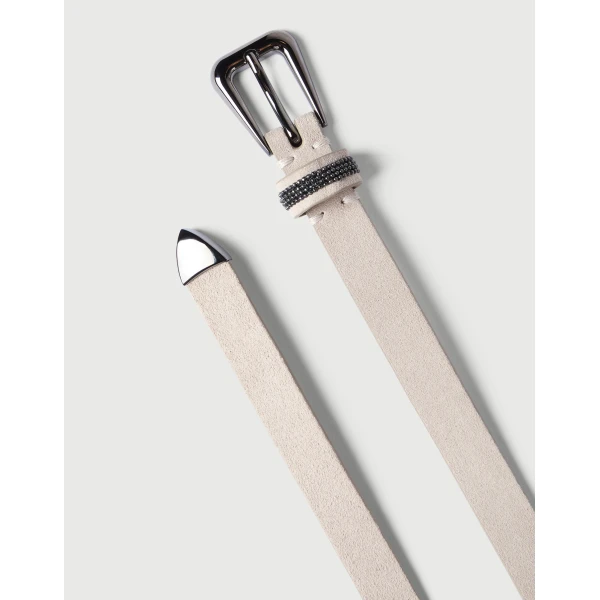Brunello Cucinelli Suede belt with shiny loop in Buff, view 2 | Belts | Coveti