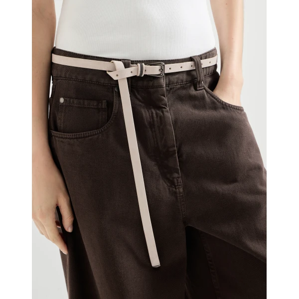 Brunello Cucinelli Suede belt with shiny loop in Buff, view 3 | Belts | Coveti