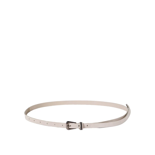 Suede belt with shiny loop in Buff