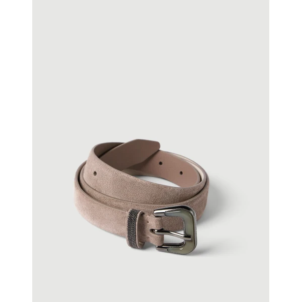 Brunello Cucinelli Suede belt with shiny loop in Light Brown, view 2 | Belts | Coveti