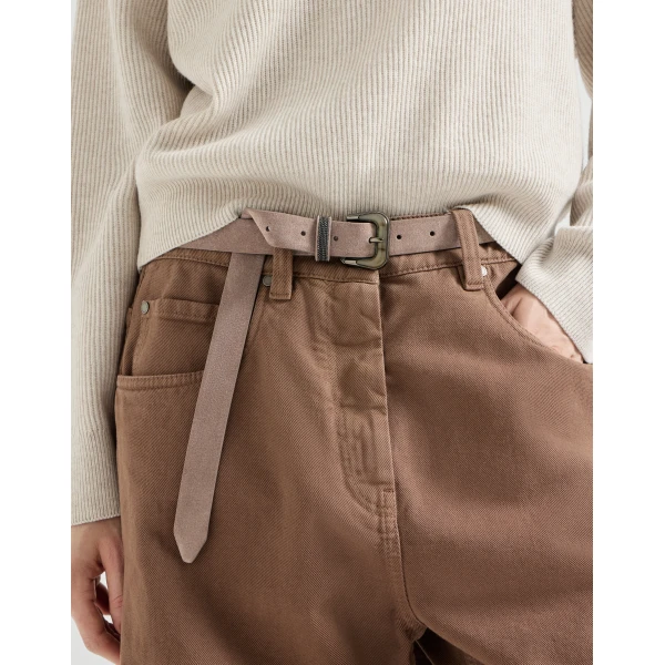 Brunello Cucinelli Suede belt with shiny loop in Light Brown, view 3 | Belts | Coveti