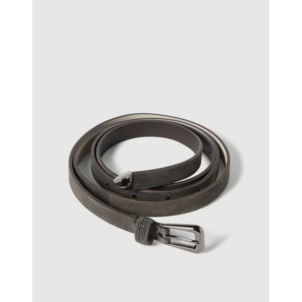 Brunello Cucinelli Suede belt with shiny loop in Pepper, view 2 | Belts | Coveti
