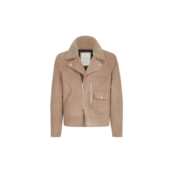 Brunello Cucinelli Suede biker jacket in Light Brown | Jackets | Coveti
