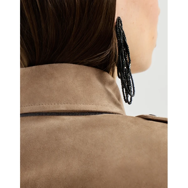 Suede biker jacket with monili in Hazelnut - Image 4