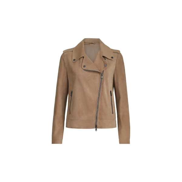 Suede biker jacket with monili in Hazelnut
