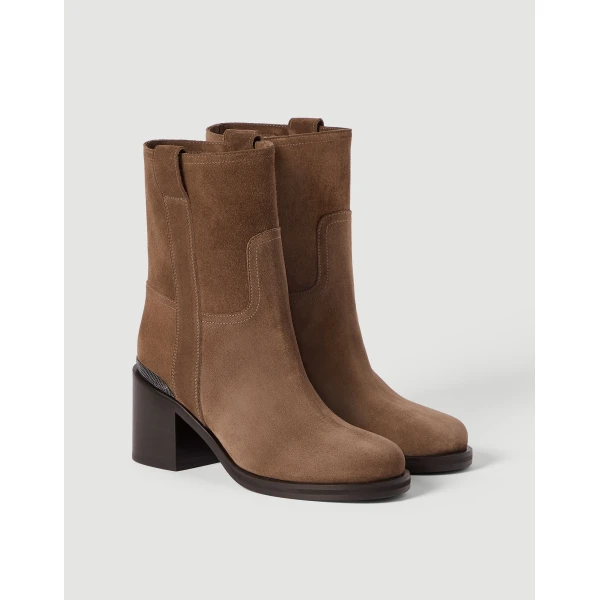 Suede boots with monili in Caramel - Image 2