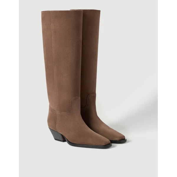 Suede boots with monili in Caramel - Image 2