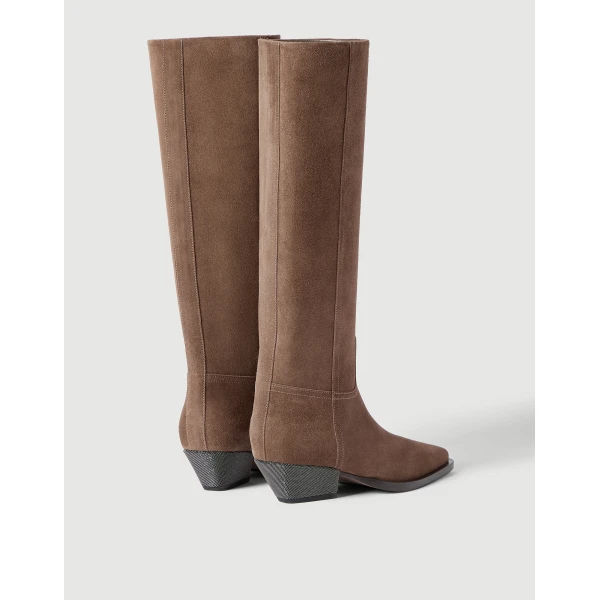 Suede boots with monili in Caramel - Image 3
