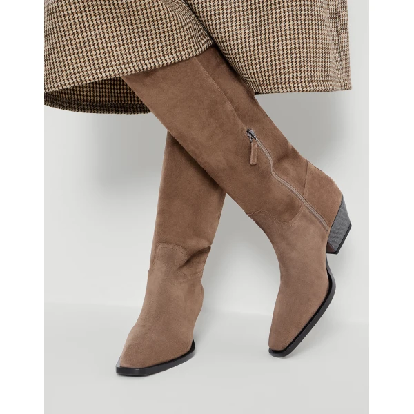 Suede boots with monili in Caramel - Image 5