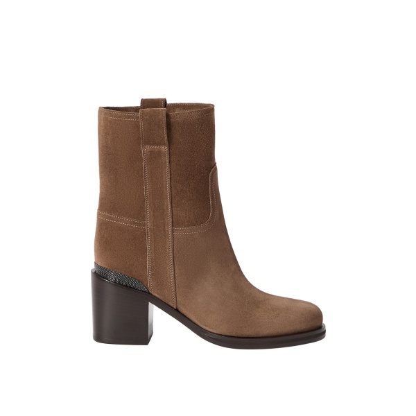 Brunello Cucinelli Suede boots with monili in Caramel