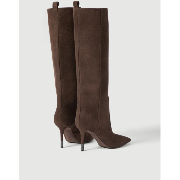 Brunello Cucinelli Suede boots with monili in Coffee, view 2 | Boots | Coveti