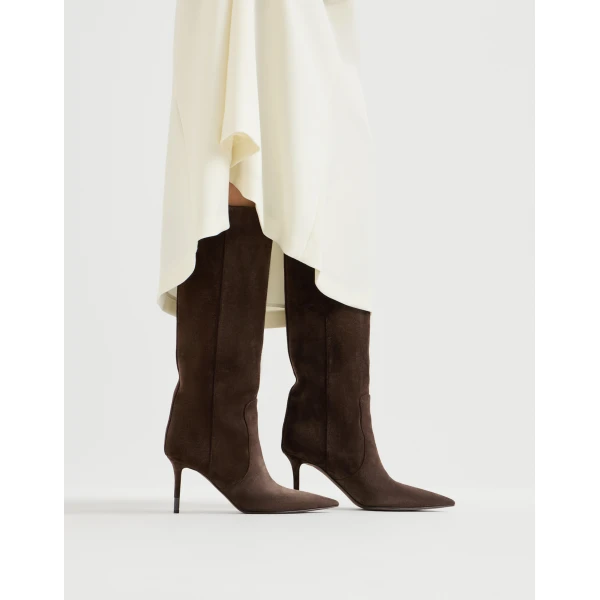 Brunello Cucinelli Suede boots with monili in Coffee, view 4 | Boots | Coveti