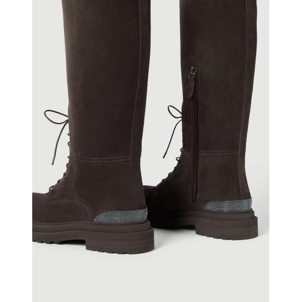 Suede boots with monili in Pepper - Image 4