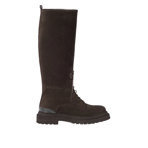Suede boots with monili in Pepper