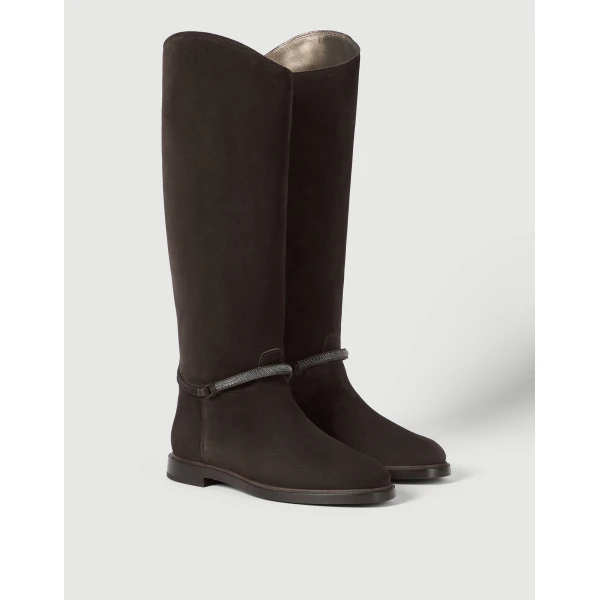 Suede boots with precious strap in Pepper - Image 2