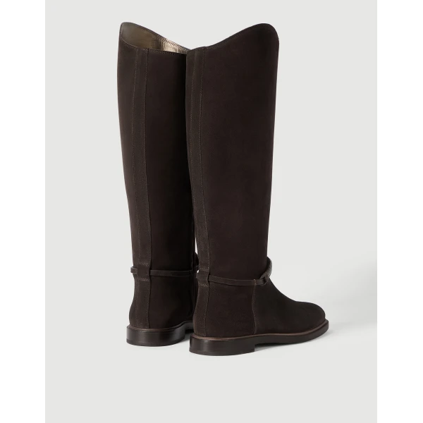 Suede boots with precious strap in Pepper - Image 3