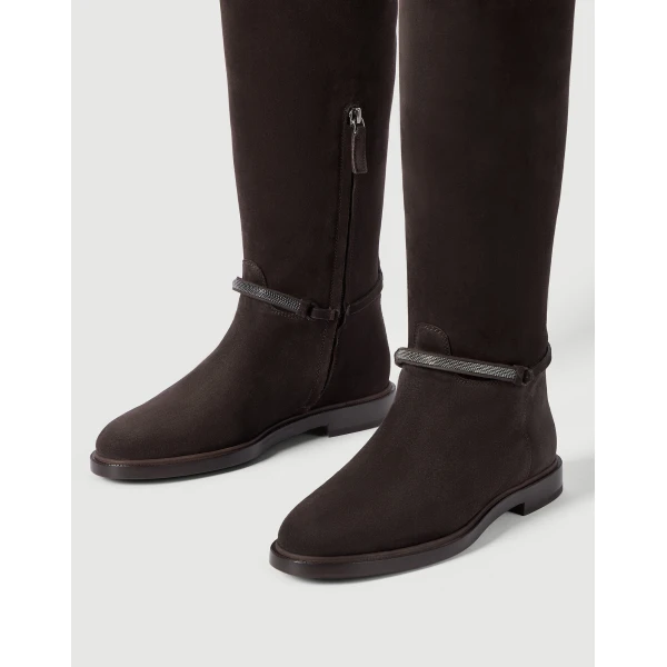 Suede boots with precious strap in Pepper - Image 4