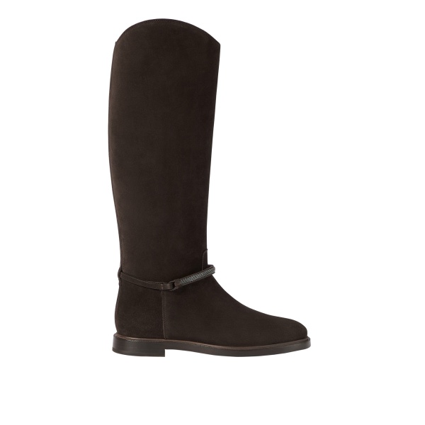Brunello Cucinelli Suede boots with precious strap in Pepper