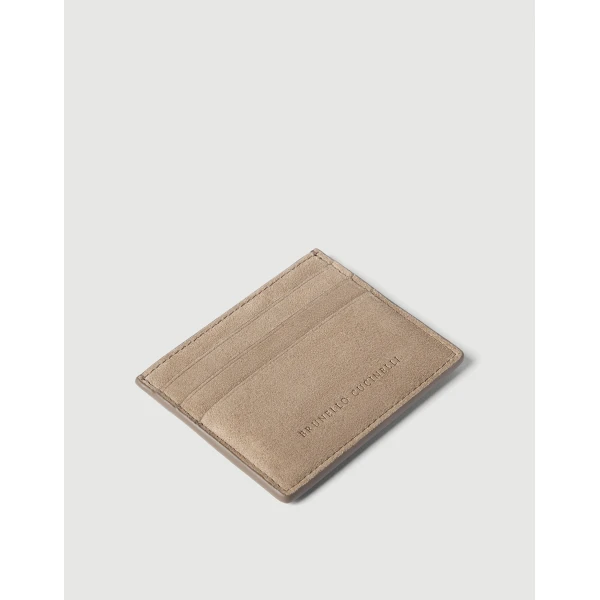 Brunello Cucinelli Suede card case in Beige, view 3 | Wallets & Purses | Coveti