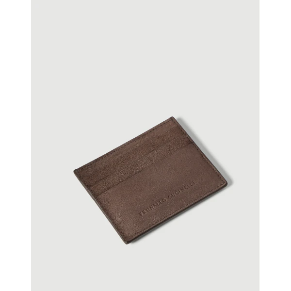 Brunello Cucinelli Suede card case in Espresso, view 3 | Wallets & Purses | Coveti
