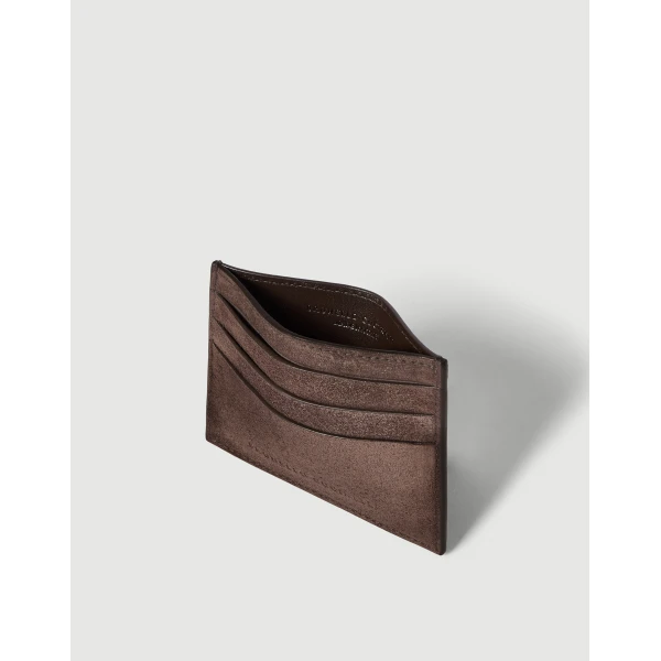 Brunello Cucinelli Suede card case in Espresso, view 4 | Wallets & Purses | Coveti