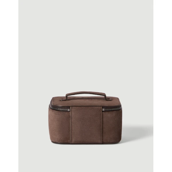 Brunello Cucinelli Suede jewelry box in Cappuccino, view 2 | Accessories | Coveti