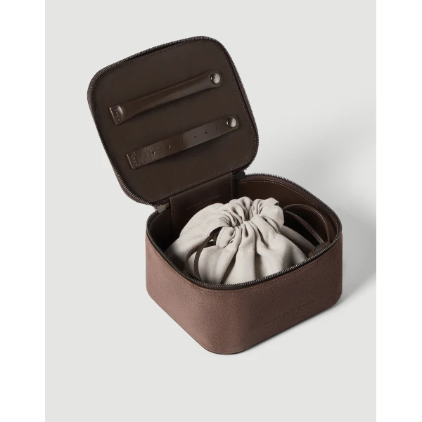 Brunello Cucinelli Suede jewelry box in Cappuccino, view 3 | Accessories | Coveti