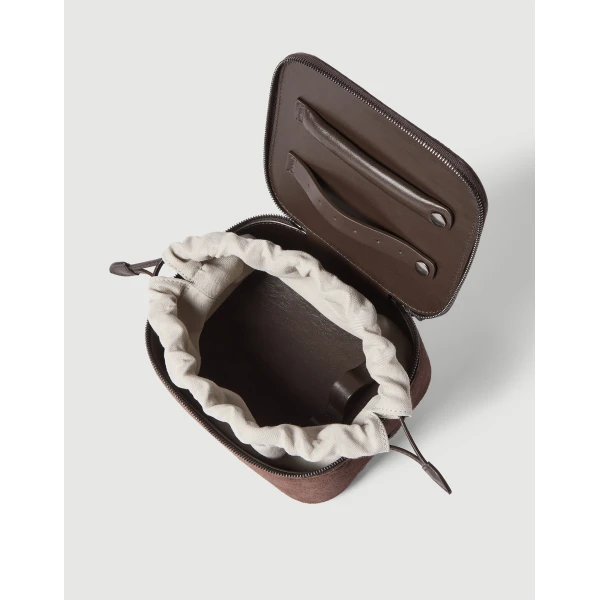 Brunello Cucinelli Suede jewelry box in Cappuccino, view 4 | Accessories | Coveti
