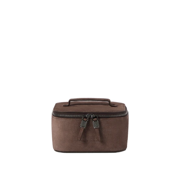 Brunello Cucinelli Suede jewelry box in Cappuccino | Accessories | Coveti
