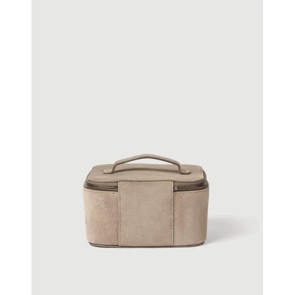 Brunello Cucinelli Suede jewelry box in Light Grey, view 2 | Accessories | Coveti