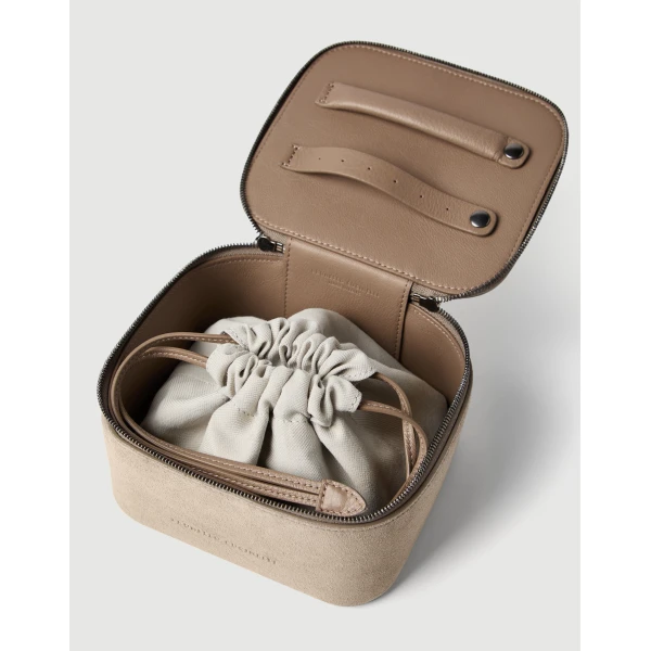 Brunello Cucinelli Suede jewelry box in Light Grey, view 3 | Accessories | Coveti