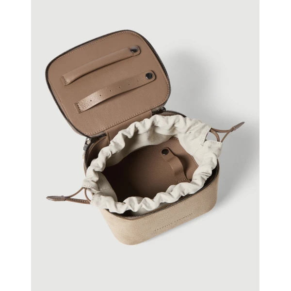 Brunello Cucinelli Suede jewelry box in Light Grey, view 4 | Accessories | Coveti