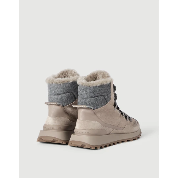 Suede, knit and shearling runners in Light Grey - Image 3