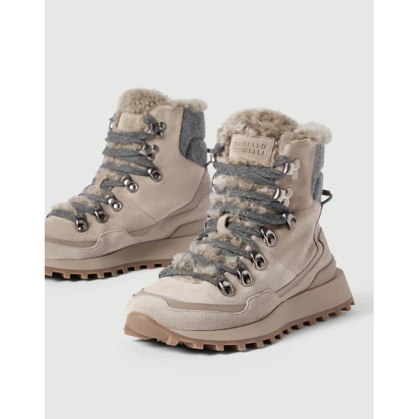 Suede, knit and shearling runners in Light Grey - Image 4