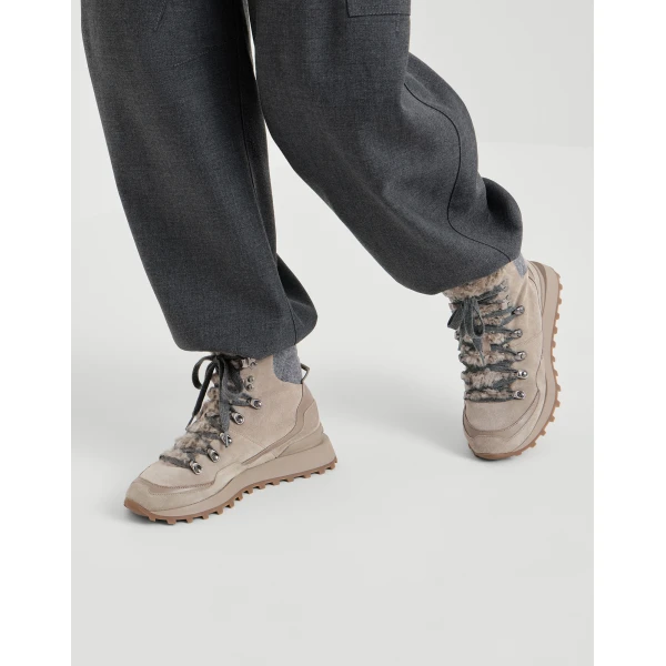 Suede, knit and shearling runners in Light Grey - Image 5
