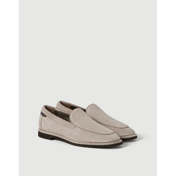 Suede loafers with monili in Light Grey - Image 2