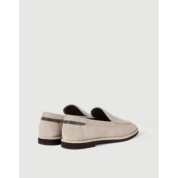 Suede loafers with monili in Light Grey - Image 3