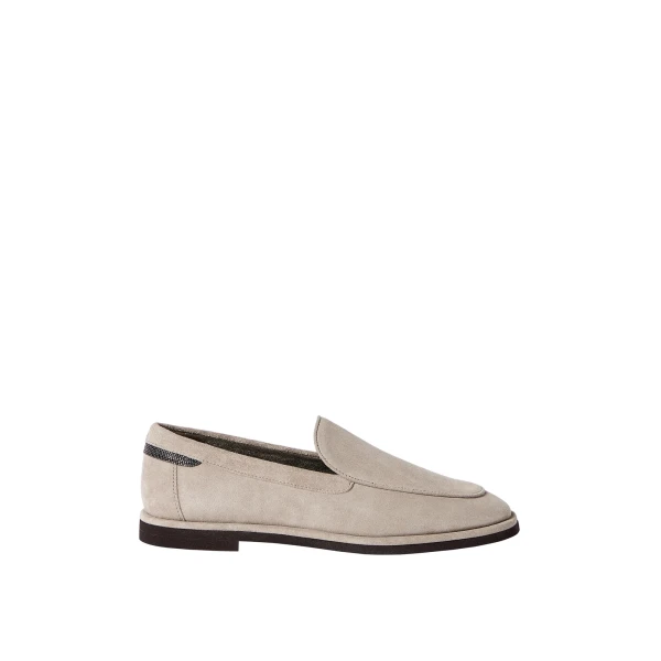 Brunello Cucinelli Suede loafers with monili in Light Grey