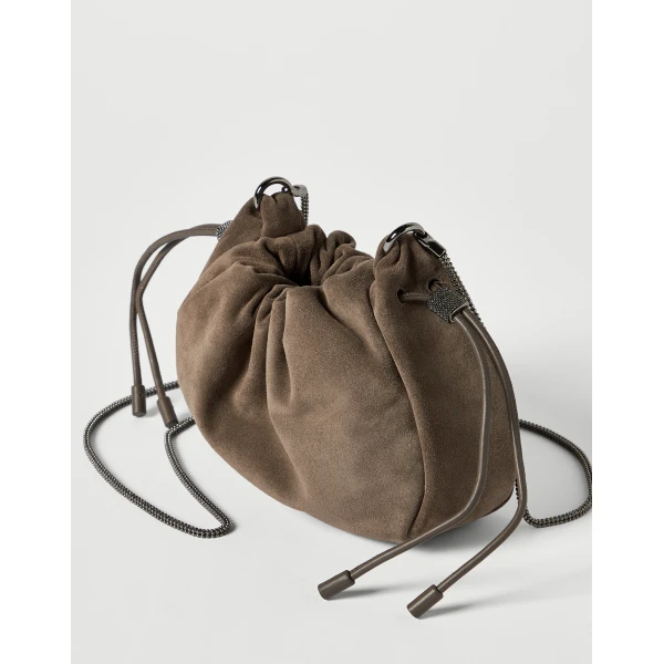 Suede mini Mellow Bucket bag in Light Brown - Image 3