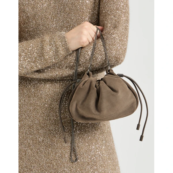 Suede mini Mellow Bucket bag in Light Brown - Image 4