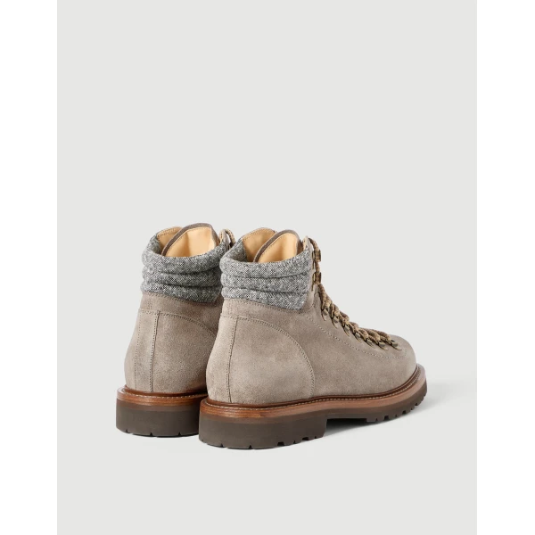 Brunello Cucinelli Suede mountain-style boots in Dark Grey, view 2 | Boots | Coveti