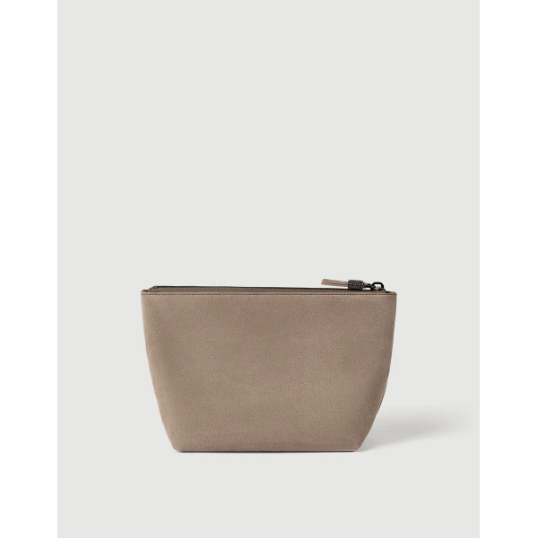 Brunello Cucinelli Suede pouch with monili in Light Grey, view 2 | Wallets & Purses | Coveti