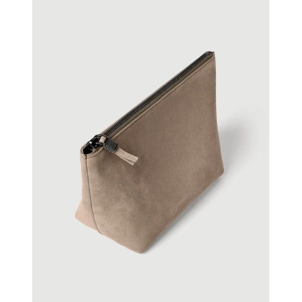 Brunello Cucinelli Suede pouch with monili in Light Grey, view 3 | Wallets & Purses | Coveti