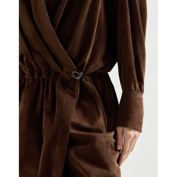 Suede shirt dress in Brown Gianduia - Image 4