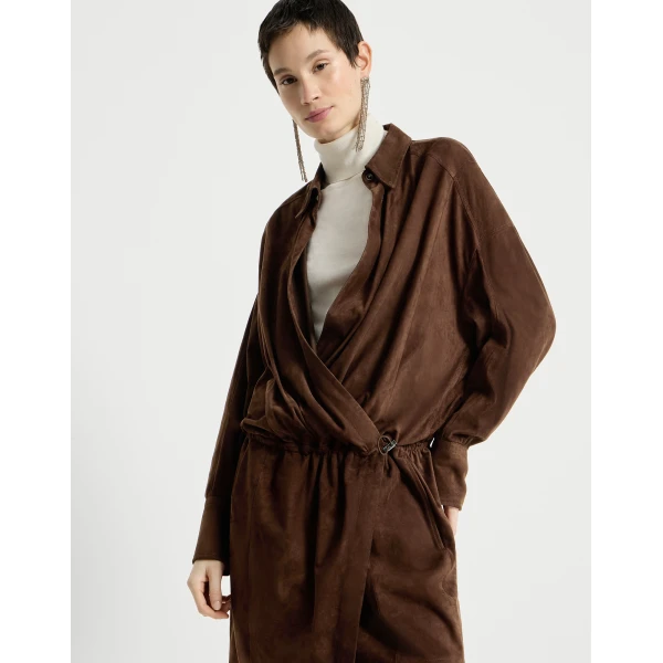Suede shirt dress in Brown Gianduia - Image 5